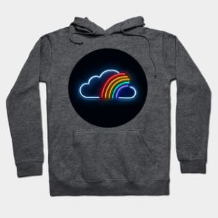 Rainbow Cloud Neon Sign, Digital Illustration Hoodie